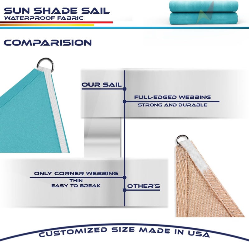 Windscreen4less 12'x12'x17' Waterproof Sun Shade Sail Right Triangle Shade Canopy Cover UV Block for Backyard Patio Deck Balcony Pergola Garden (Turquoise) - Image 5